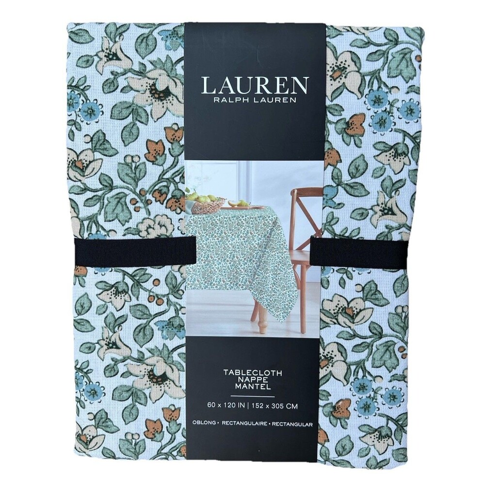 Ralph Lauren Tablecloth Off White Floral 100% Cotton 60 X 120 Spring Multicolor